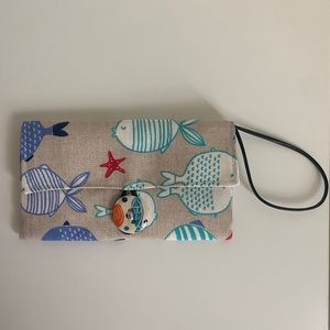 Handmade Wristlet Wallet with Cute Bold Colorful Fish Print 100% Cotton